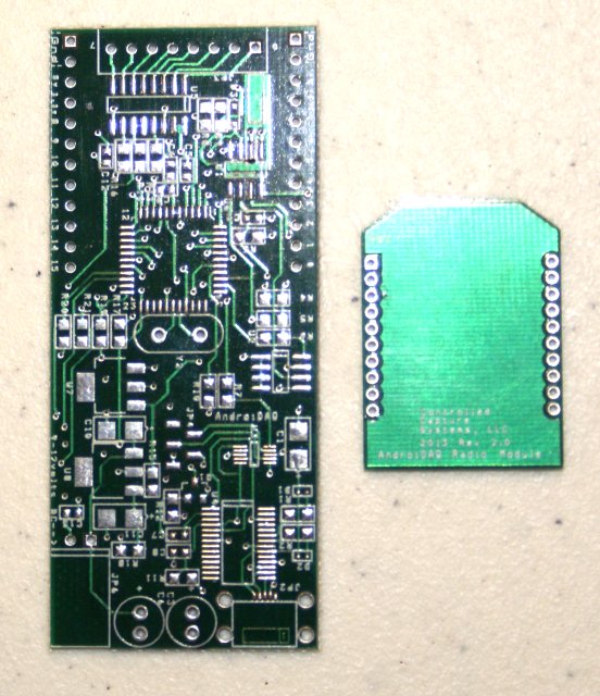 Bare AndroiDAQ circuit board with bare xBee radio compatible circuit board -Bare Boards with Parts List supplied.